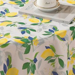 Tischdecke Anti-Fleck weiß mit Zitronen | Franse Tafelkleden