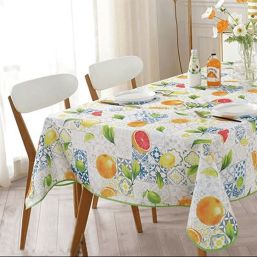 Tablecloth anti-stain white with lemons, grapefruit and oranges from the Spanish Valencia