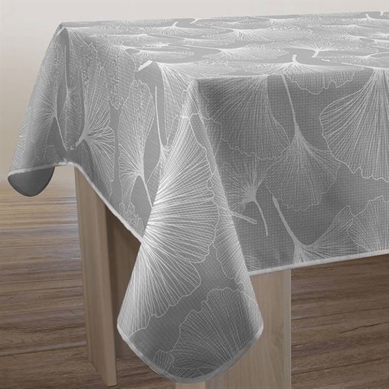 Tischdecke Anti-Fleck grau mit Ginkgo | Franse Tafelkleden