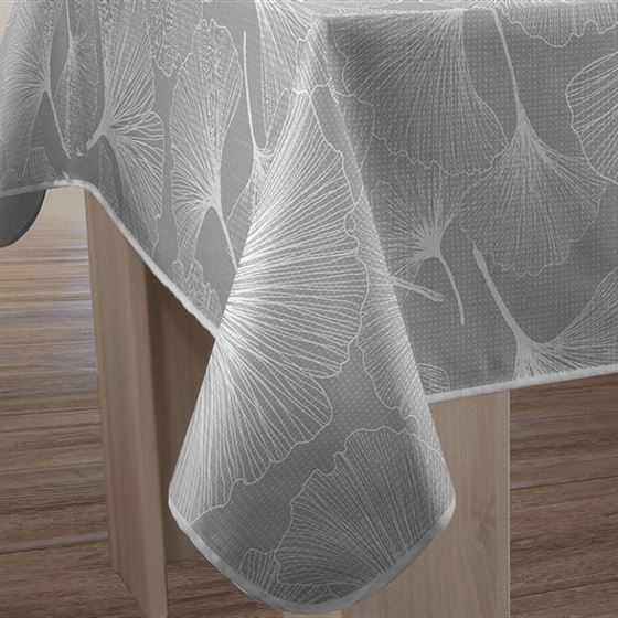 Tablecloth anti-stain gray with Ginkgo | Franse Tafelkleden
