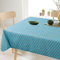 Nappe de table rectangulaire anti-tache bleue avec arcs de paon