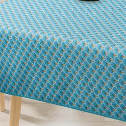 Tischdecke Anti-Fleck blauer Pfau | Franse Tafelkleden