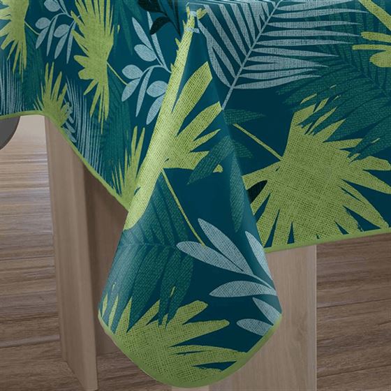 Tischdecke Anti-Fleck grüne Palmblätter Bali | Franse Tafelkleden
