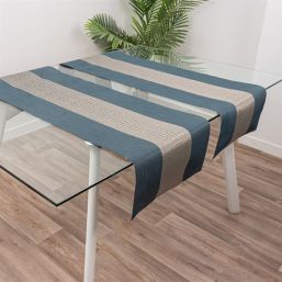 Chemin de table tissé bleu azur avec gris | Franse Tafelkleden