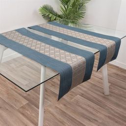 Tischläufer aus gewebtem Vinyl, azurblau mit Bronze 135cm x 40cm
