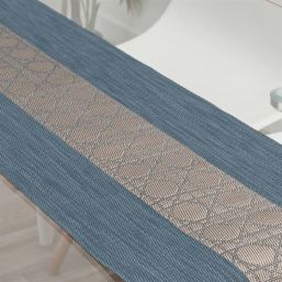 Table runner woven vinyl azure blue with bronze | Franse Tafelkleden
