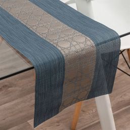 Chemin de table vinyle tissé bleu azur et bronze | Franse Tafelkleden
