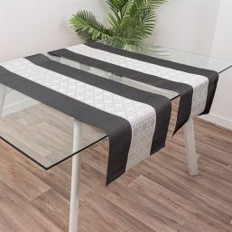 Chemin de table vinyle tissé noir avec gris 135cm x 40cm