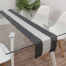 Chemin de table vinyle tissé noir avec gris 180cm x 30cm