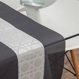 Tischläufer aus gewebtem Vinyl in Schwarz und Grau | Franse Tafelkleden