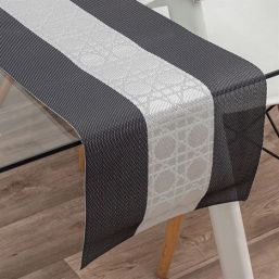 Chemin de table vinyle tissé noir avec gris | Franse Tafelkleden