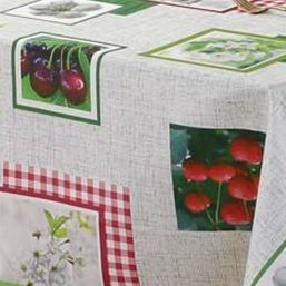 Tablecloth anti-stain ecru with cherry and blossom | Franse Tafelkleden