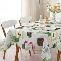 Tablecloth anti-stain ecru with cherry and blossom
