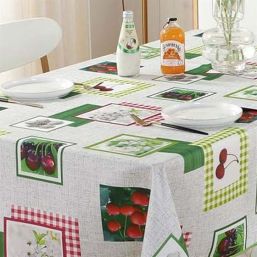 Tablecloth anti-stain ecru with cherry and blossom | Franse Tafelkleden