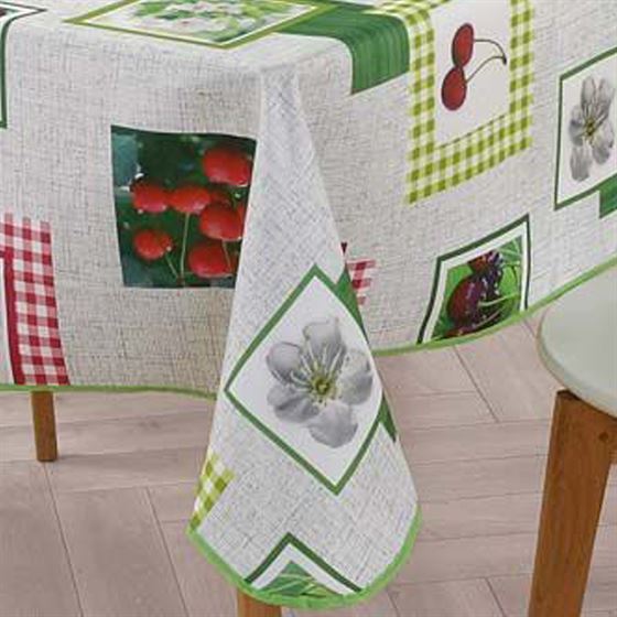 Nappe de table anti tache écru avec cerise et fleur | Franse Tafelkleden