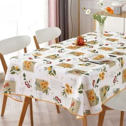Tablecloth anti-stain ecru with sunflower | Franse Tafelkleden