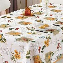 Tablecloth anti-stain ecru with sunflower | Franse Tafelkleden