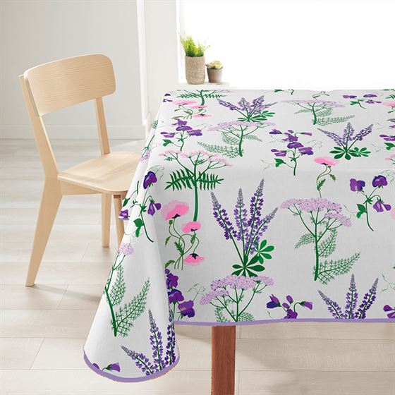 Tablecloth rectangular ecru with lavender
