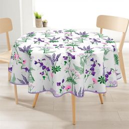 Tischdecke rund ecru mit Lavendel