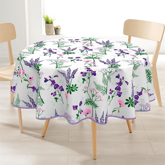 Tablecloth round ecru with lavender