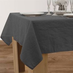 Nappe de table anti tache satin froissé anthracite argenté | Franse Tafelkleden