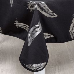 Tafelkleed kerst zwart met zilvere veer | Franse Tafelkleden