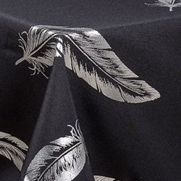 Tischdecke Weihnachten schwarz mit silberner Feder | Franse Tafelkleden