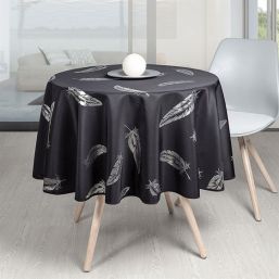 Nappe de table Noël noir avec plume argentée | Franse Tafelkleden