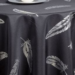 Tablecloth Christmas black with silver feather | Franse Tafelkleden