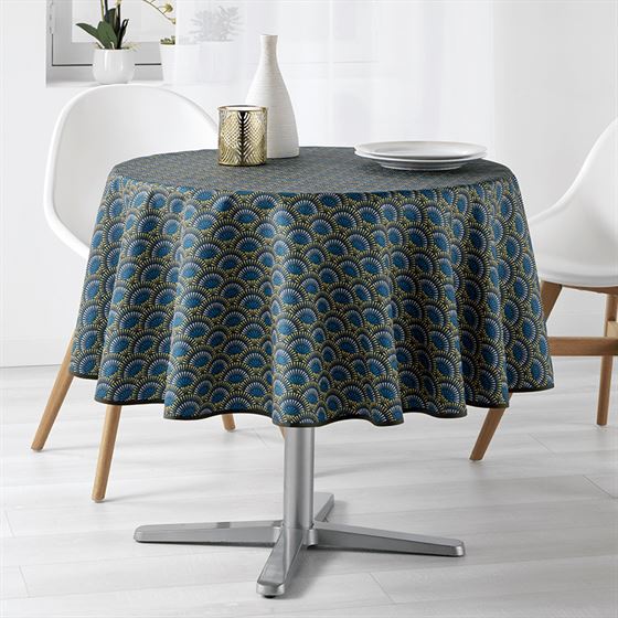 Tischdecke Anti-Fleck blaue, gelbe Bögen | Franse Tafelkleden