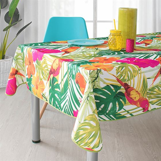 Tischdecke Anti-Fleck tropischer Papagei | Franse Tafelkleden