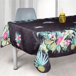 Nappe de table anti-tache perroquet noir tropical | Franse Tafelkleden