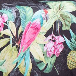 Tischdecke Anti-Fleck Schwarz, tropischer Papagei | Franse Tafelkleden