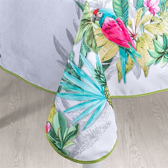 Nappe de table anti-tache perroquet blanc tropical | Franse Tafelkleden