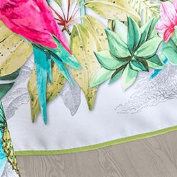 Tablecloth anti-stain white, tropical parrot | Franse Tafelkleden