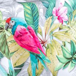 Tablecloth anti-stain white, tropical parrot | Franse Tafelkleden