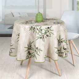 Tablecloth anti-stain Ecru with olives and leaves round