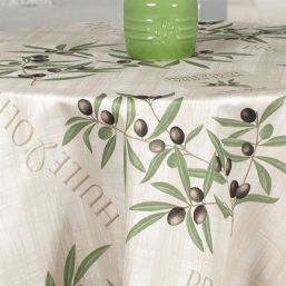 Tischdecke Anti-Fleck ecru mit oliven | Franse Tafelkleden