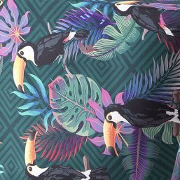 Tablecloth anti-stain green with leaves and toucan | Franse Tafelkleden