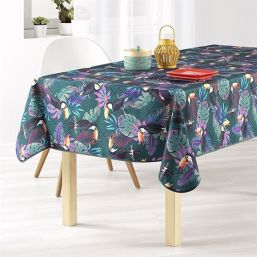 Nappe de table anti tache vert avec feuilles et toucan | Franse Tafelkleden