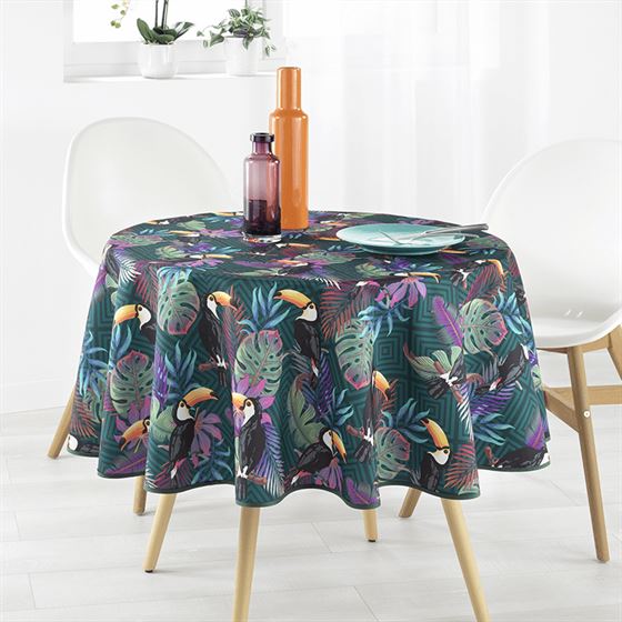 Nappe de table anti tache vert avec feuilles et toucan | Franse Tafelkleden