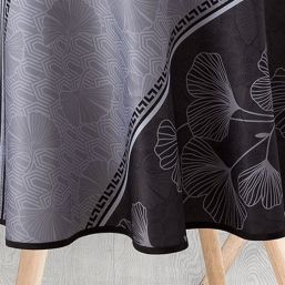 Tischdecke Anti-Fleck schwarzer, grauer Ginkgo | Franse Tafelkleden