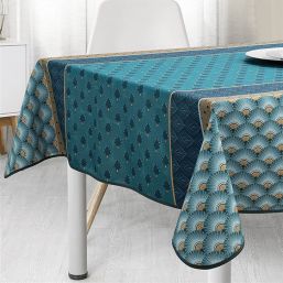 French Tablecloths - Polyester Anti-Stain Tablecloth in Blue & Green