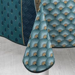 Französische Tischdecken - Polyester Antiflecken Tischtuch in Blau & Grün