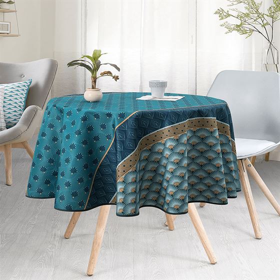 French Tablecloths - Polyester Anti-Stain Tablecloth in Blue & Green