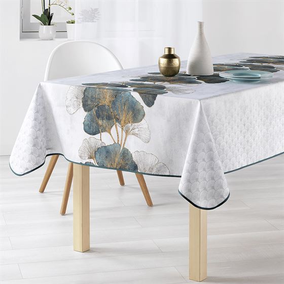 Tablecloth anti-stain ecru with Ginkgo