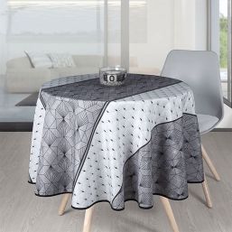 Tablecloth round anti-stain white, black with arcs