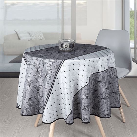 Tablecloth anti-stain white, black with arcs | Franse Tafelkleden