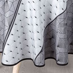 Tischdecke Anti-Fleck weiß, schwarz mit Bögen | Franse Tafelkleden