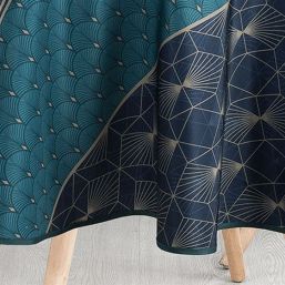 Tablecloth anti-stain blue, green with arcs | Franse Tafelkleden